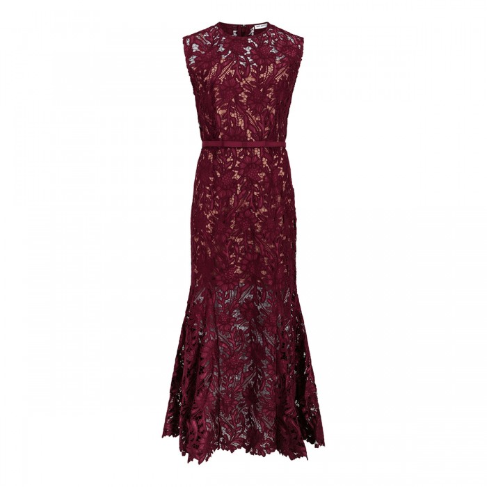 Burgundy guipure lace midi dress