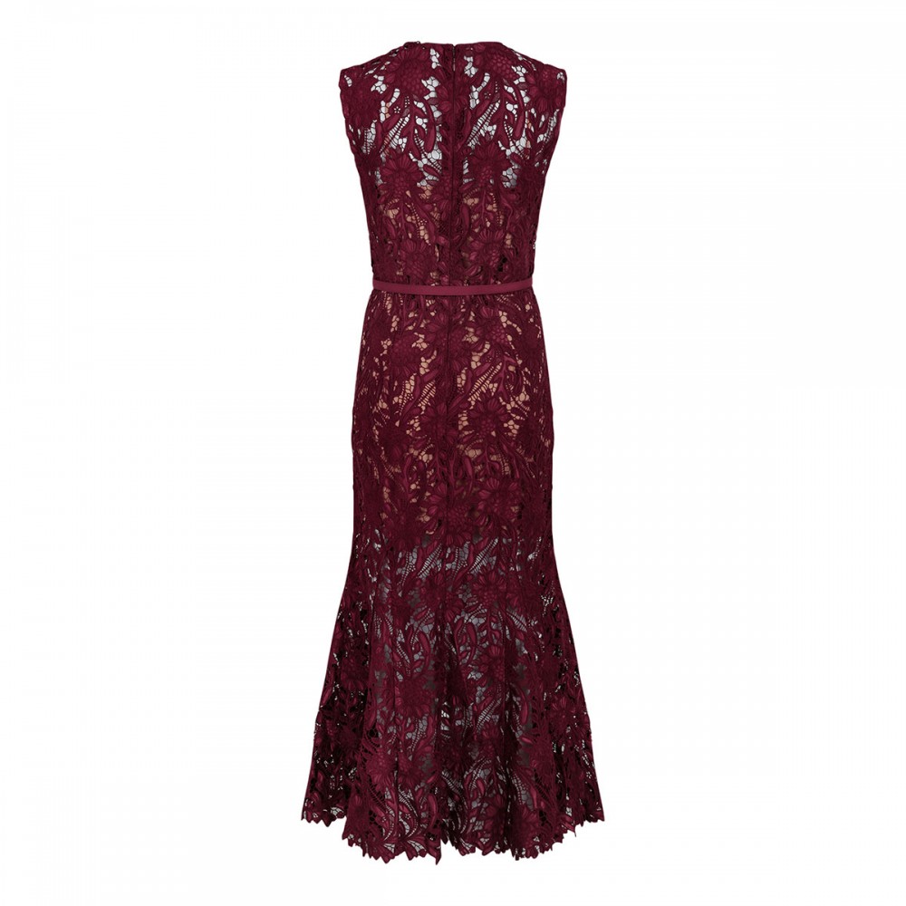 Burgundy guipure lace midi dress