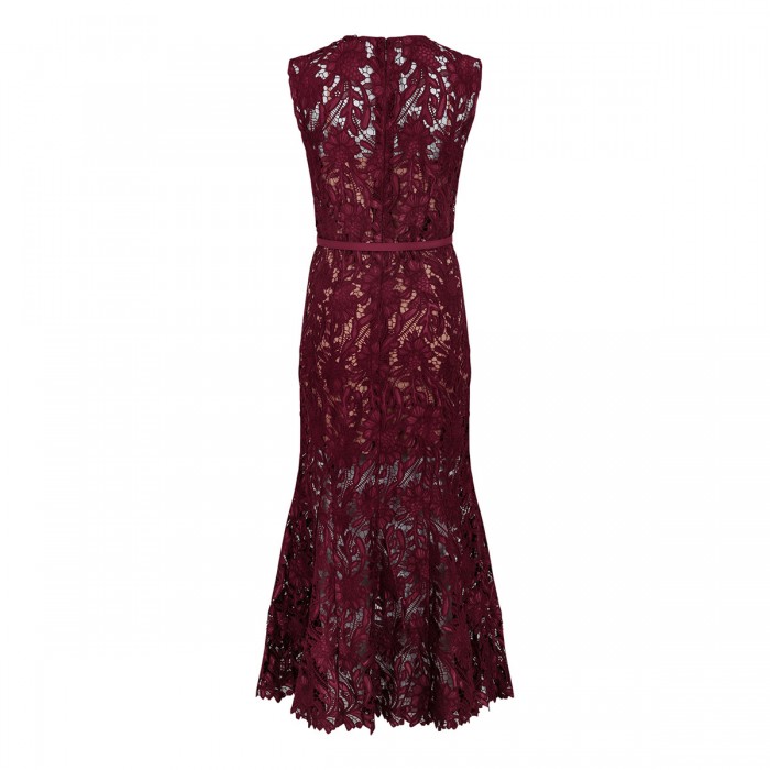 Burgundy guipure lace midi dress