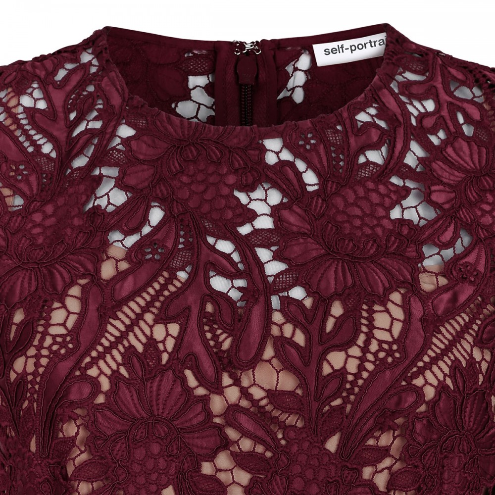 Burgundy guipure lace midi dress
