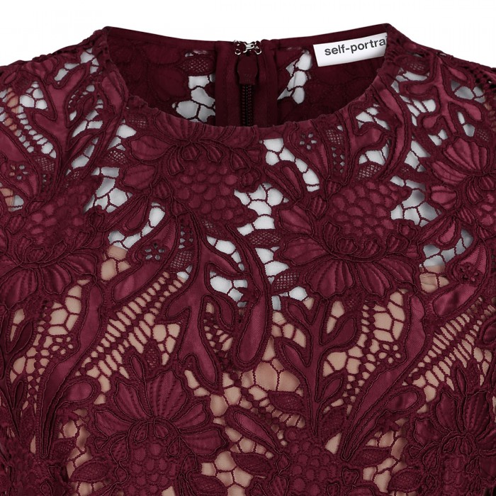 Burgundy guipure lace midi dress