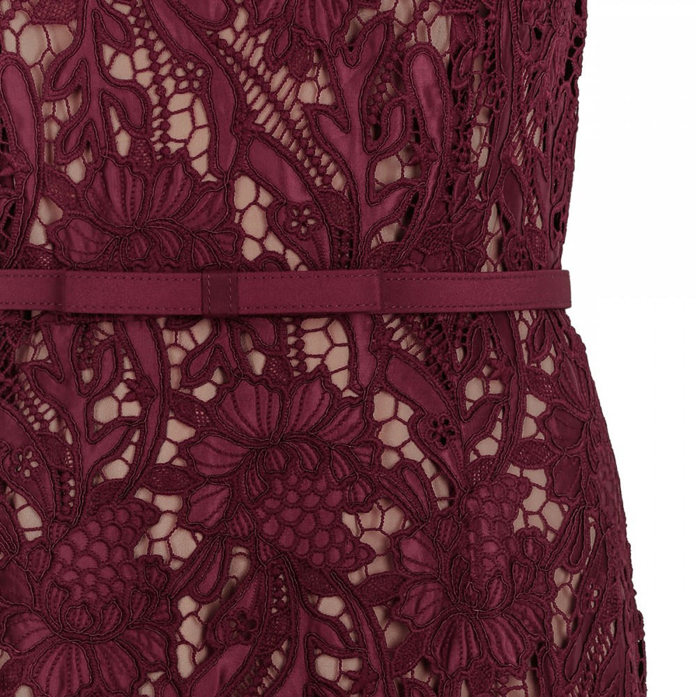 Burgundy guipure lace midi dress
