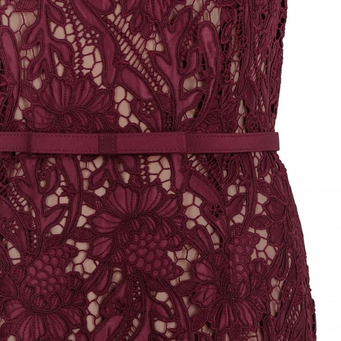 Burgundy guipure lace midi dress