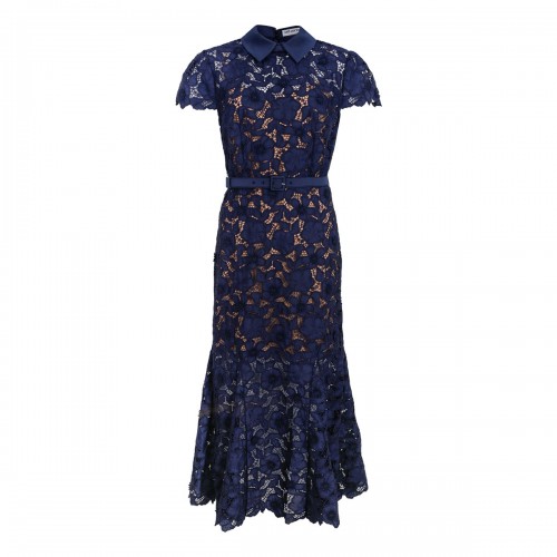 Navy guipure lace midi dress