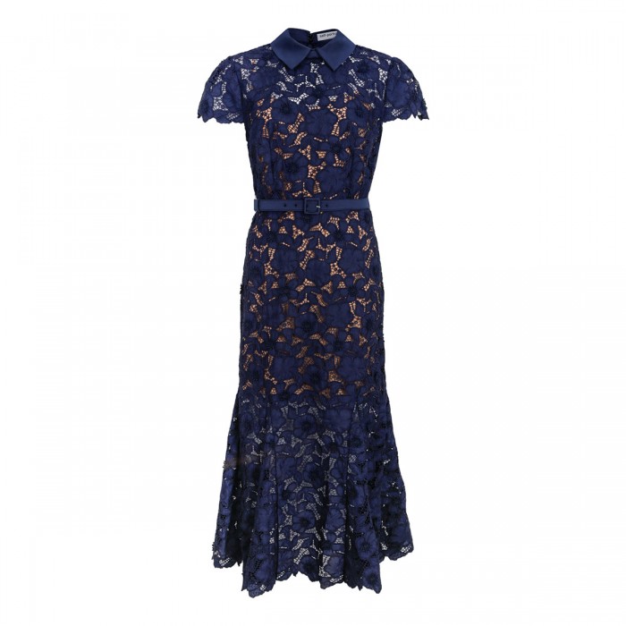 Navy guipure lace midi dress