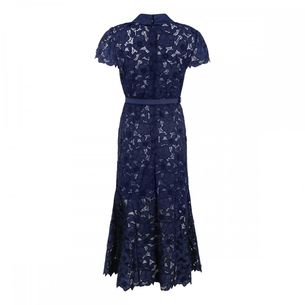 Navy guipure lace midi dress