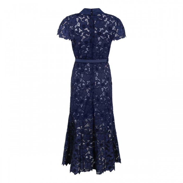 Navy guipure lace midi dress