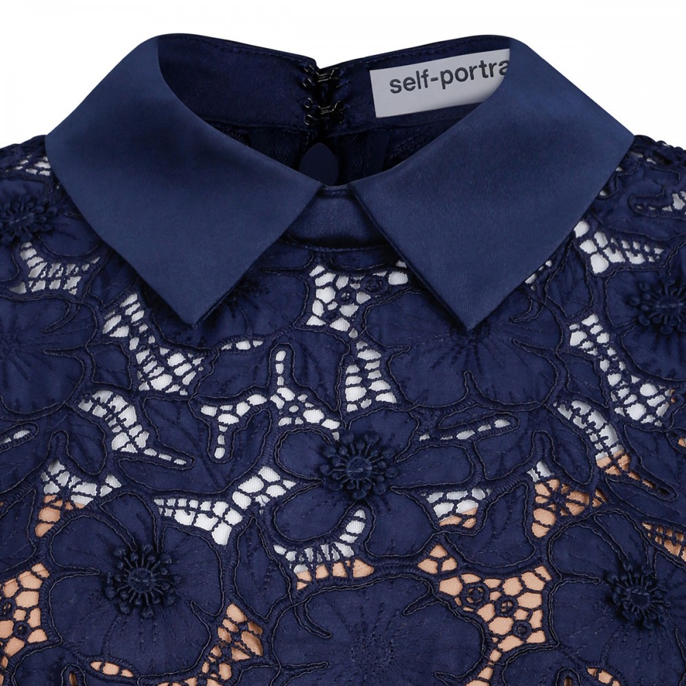 Navy guipure lace midi dress