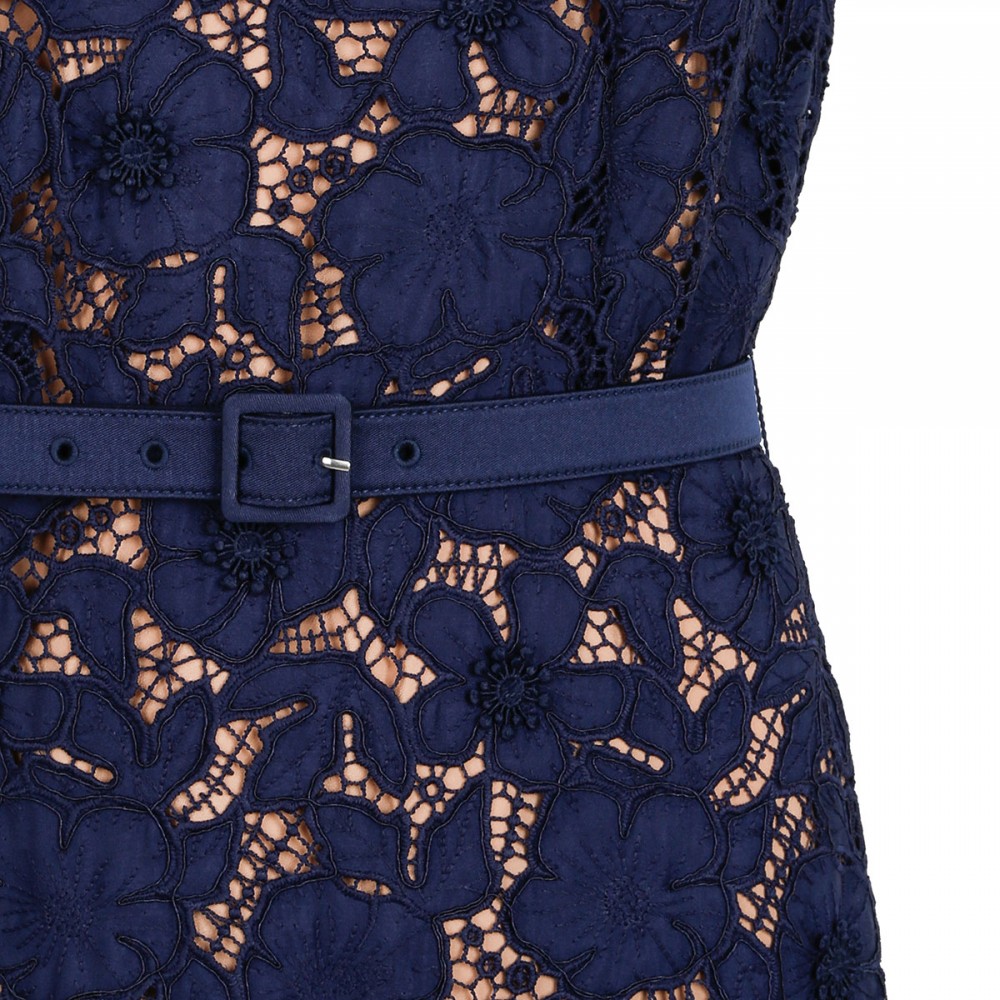 Navy guipure lace midi dress