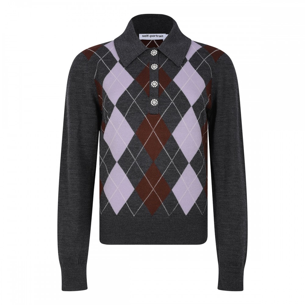 Grey argyle lightweight sweater