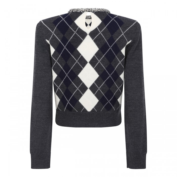 Grey argyle crystal trim sweater