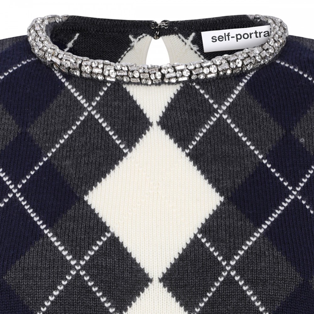 Grey argyle crystal trim sweater