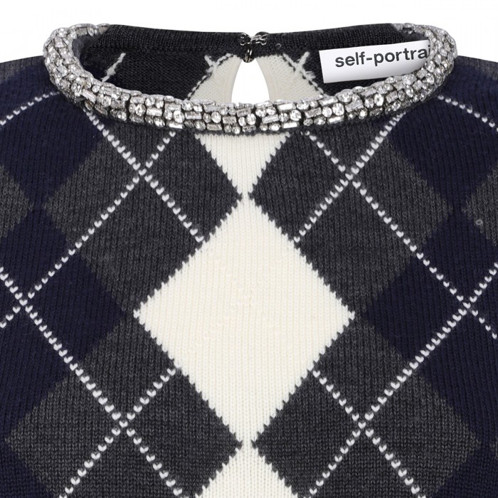 Grey argyle crystal trim sweater