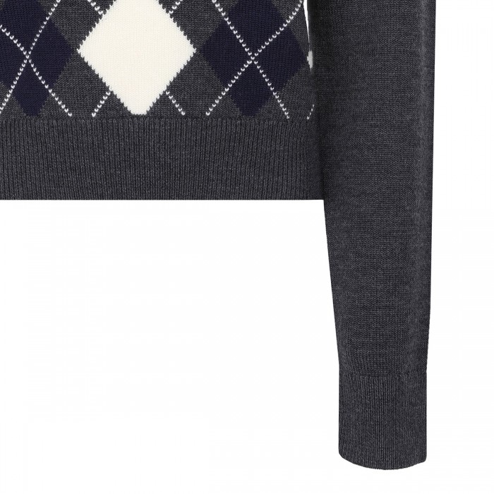 Grey argyle crystal trim sweater