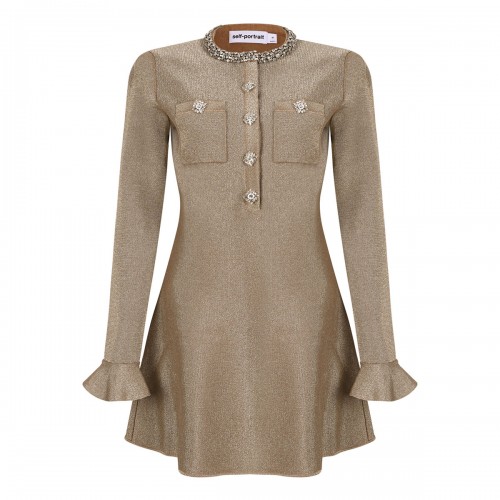 Gold crystal trim knit mini...