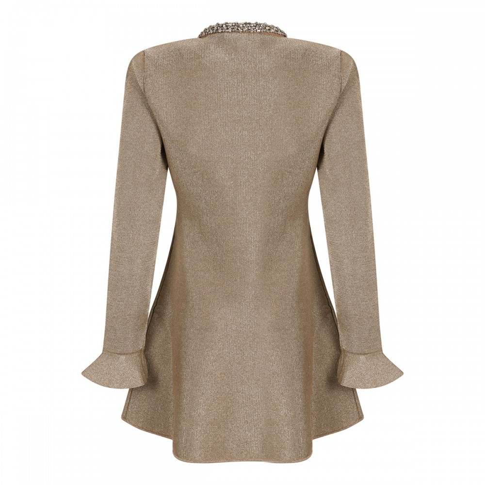 Gold crystal trim knit mini dress