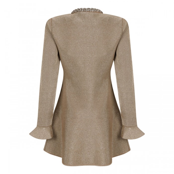 Gold crystal trim knit mini dress