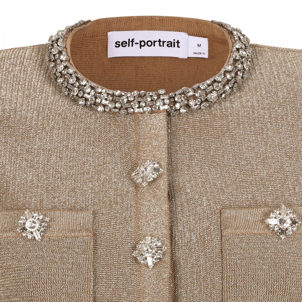 Gold crystal trim knit mini dress