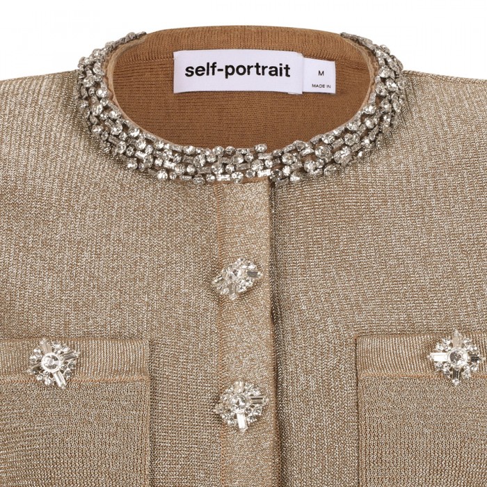 Gold crystal trim knit mini dress