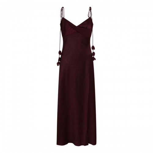 Burgundy satin flower midi...