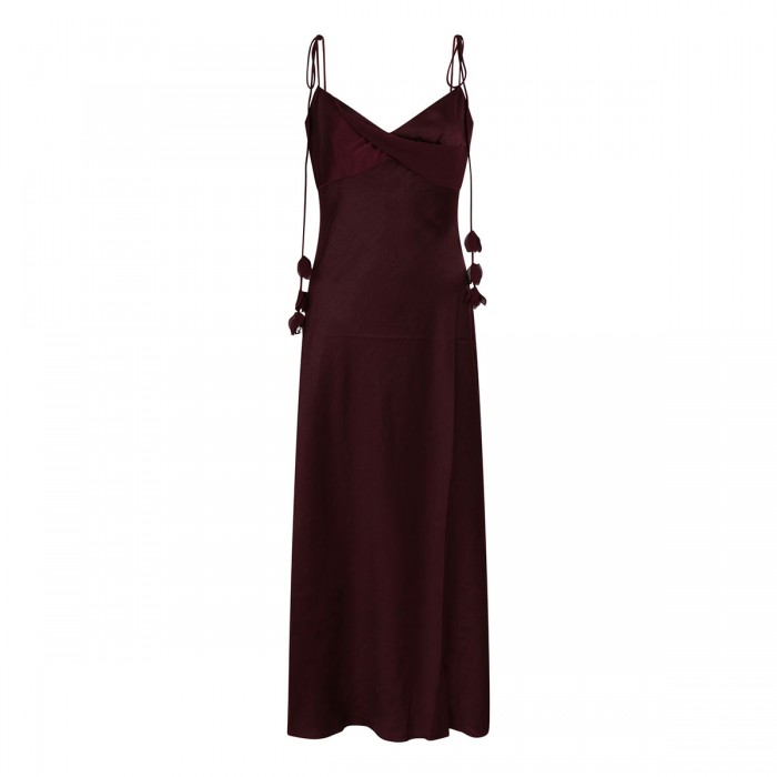 Burgundy satin flower midi dress