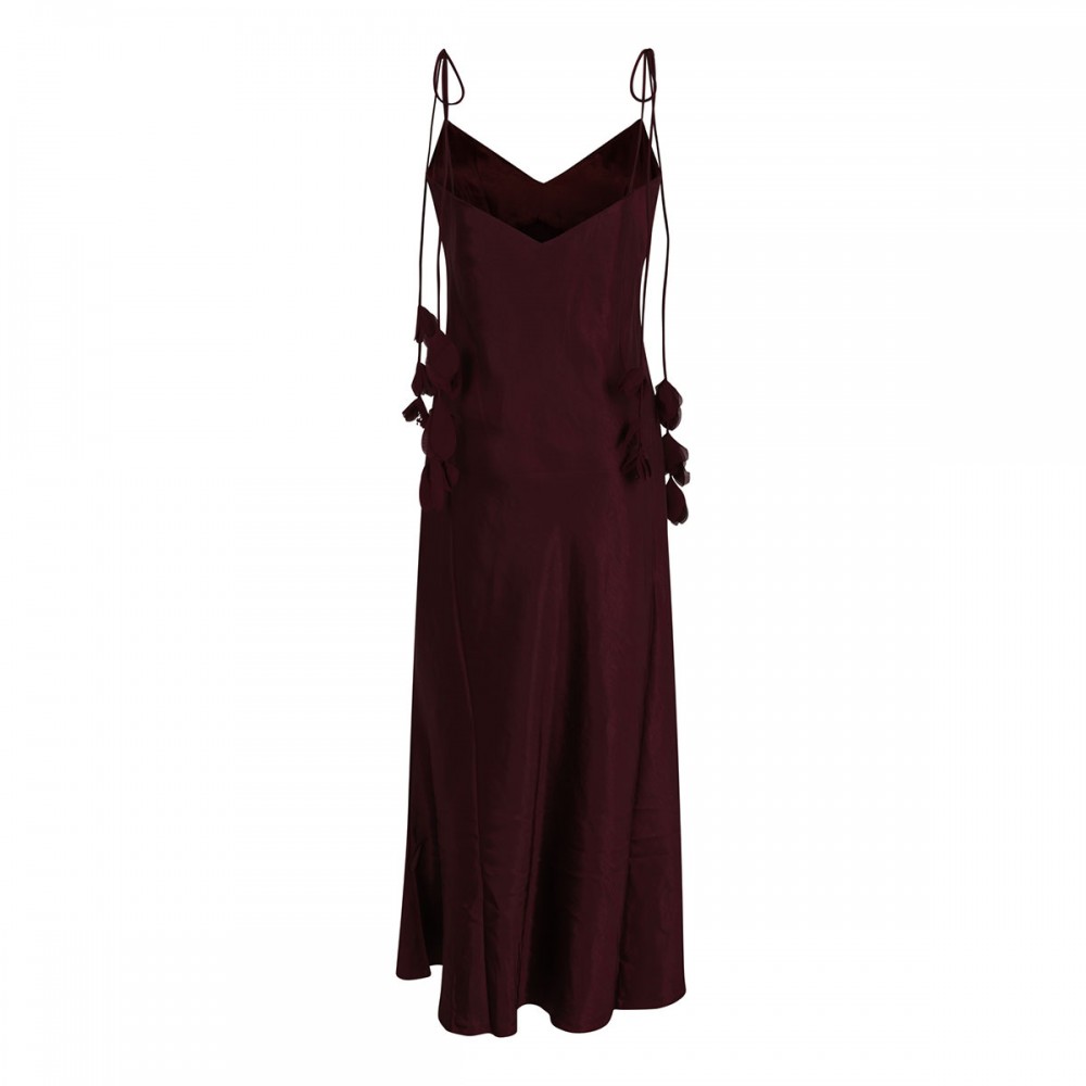 Burgundy satin flower midi dress