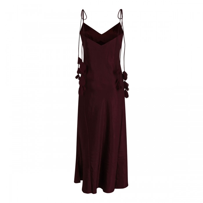 Burgundy satin flower midi dress