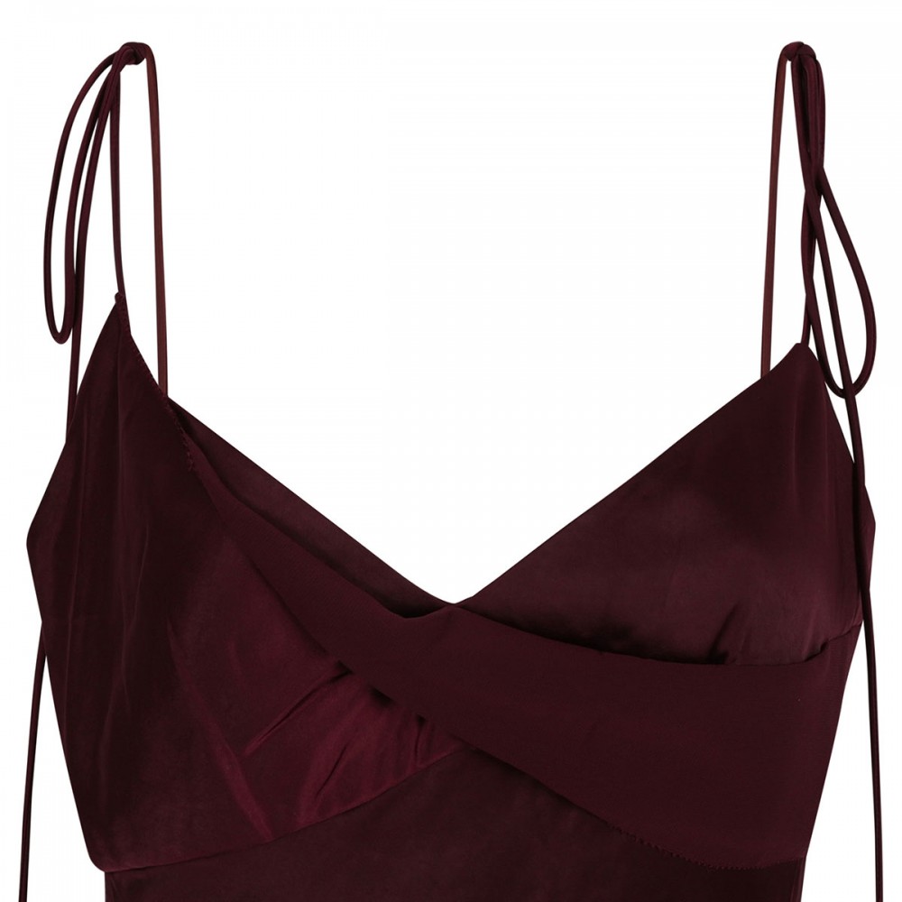 Burgundy satin flower midi dress