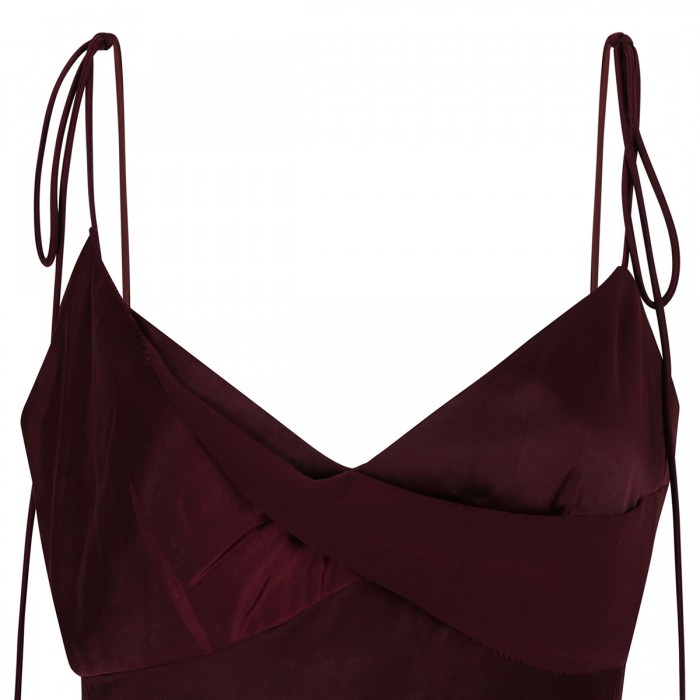 Burgundy satin flower midi dress