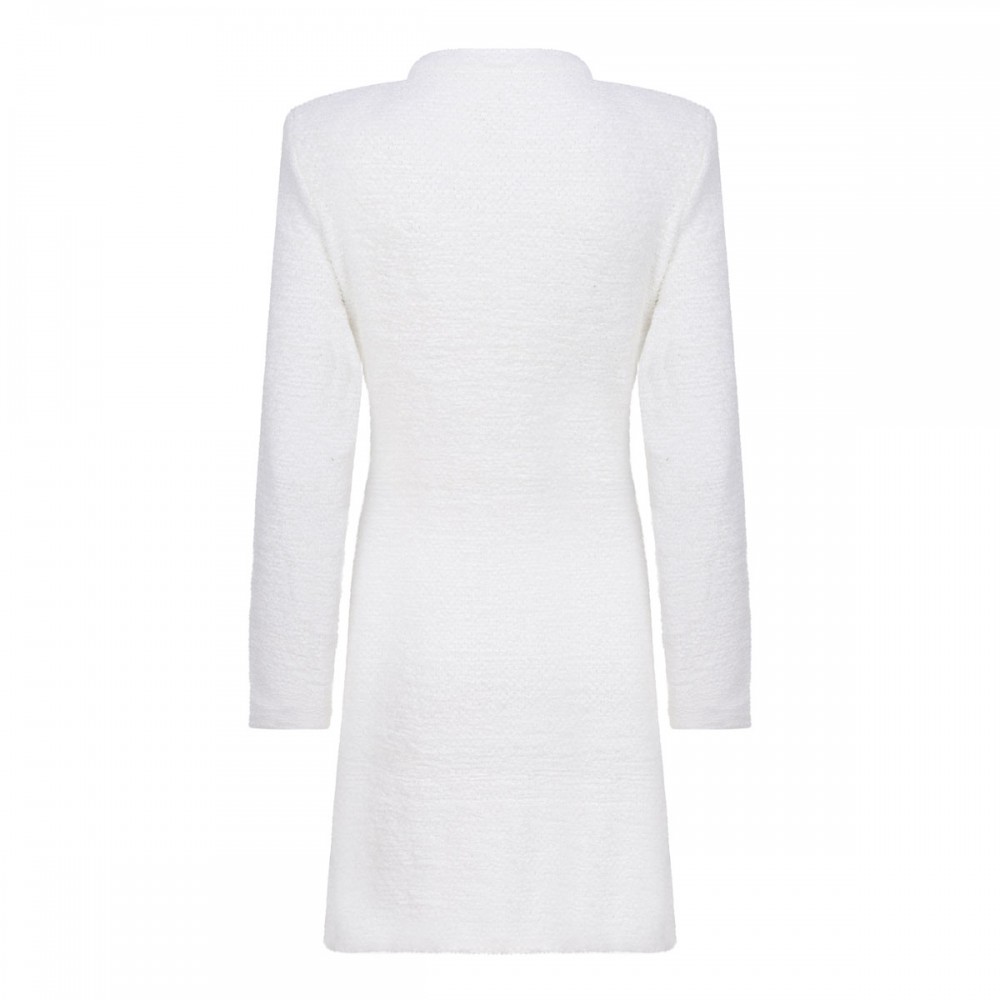 Cream crystal trim knit mini dress