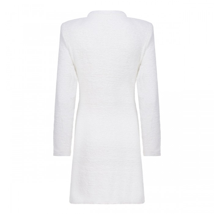 Cream crystal trim knit mini dress