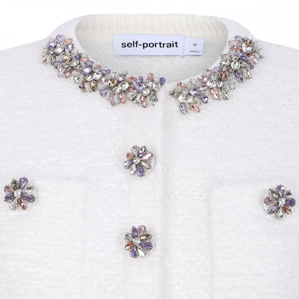 Cream crystal trim knit mini dress