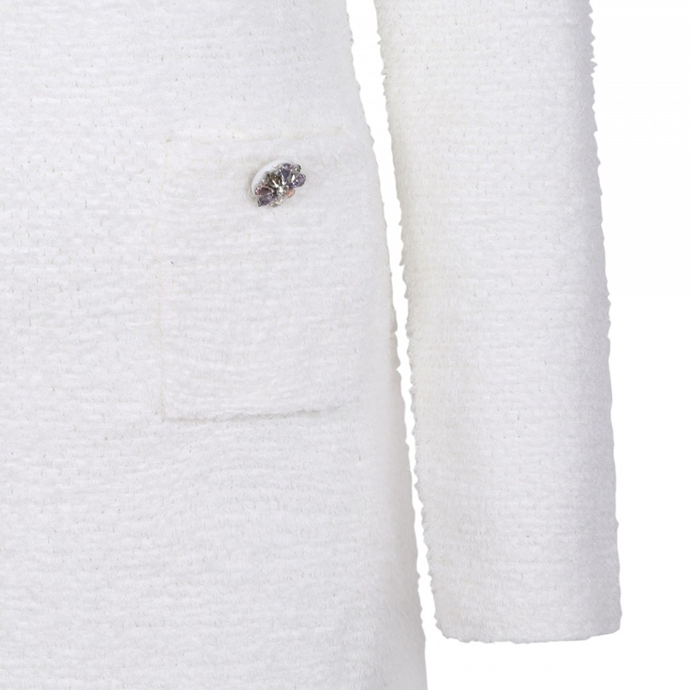 Cream crystal trim knit mini dress