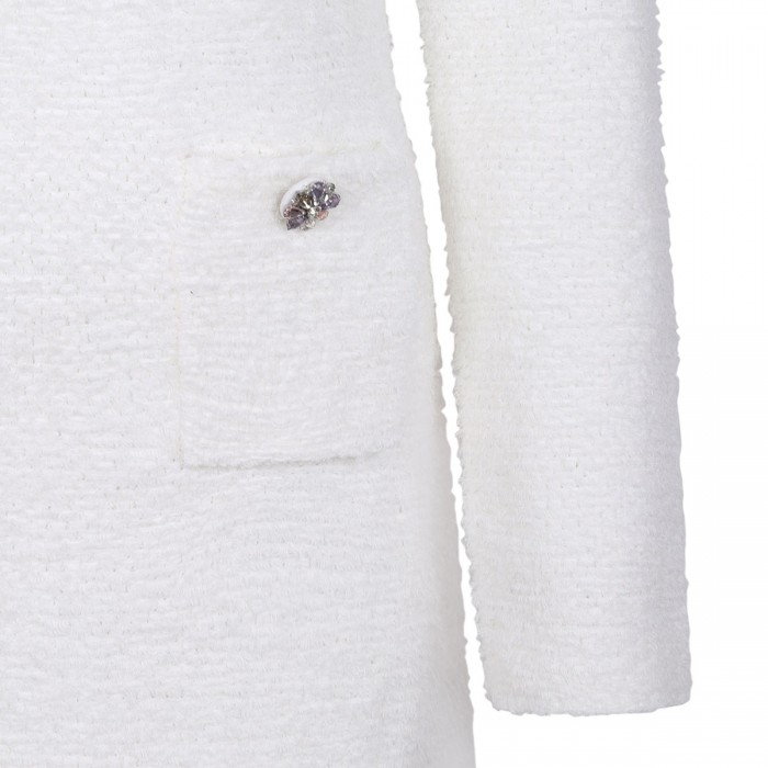 Cream crystal trim knit mini dress