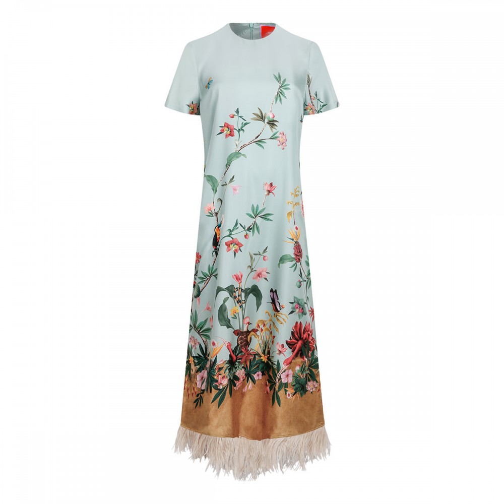 Swing dress with feathers