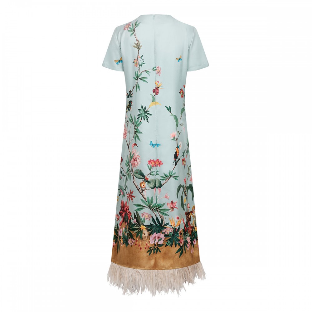 Swing dress with feathers