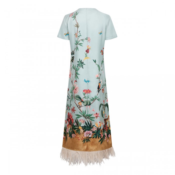 Swing dress with feathers