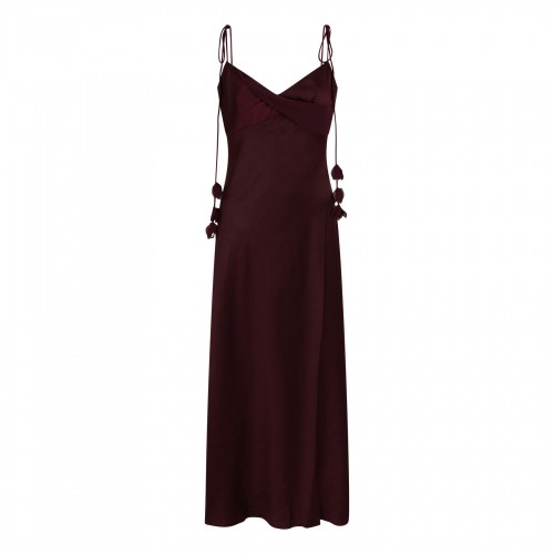 Burgundy satin flower midi...