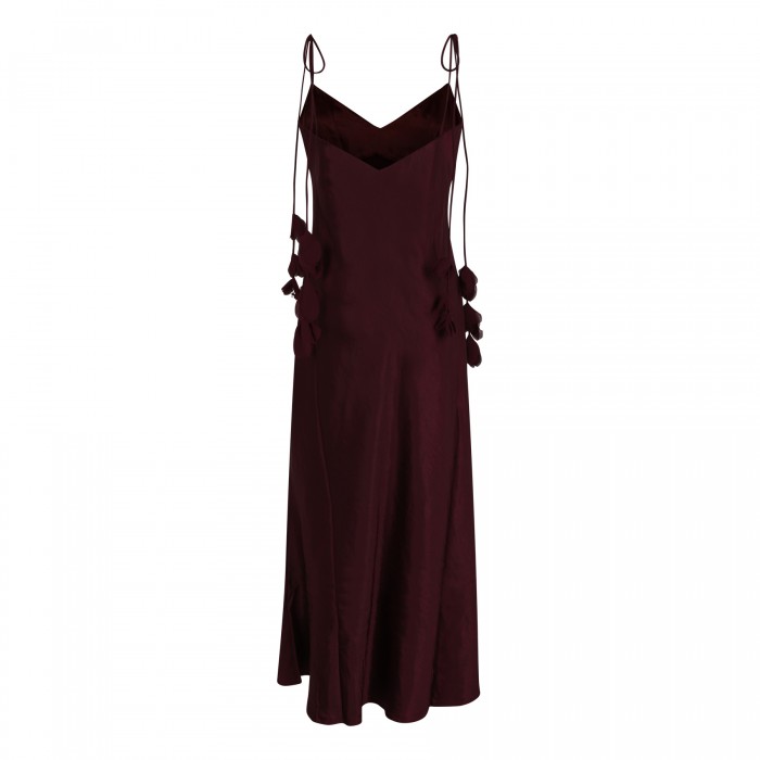 Burgundy satin flower midi dress