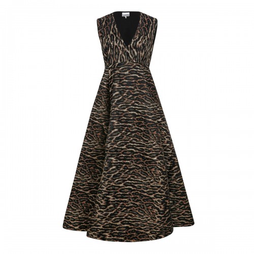 Metallic cloque long dress