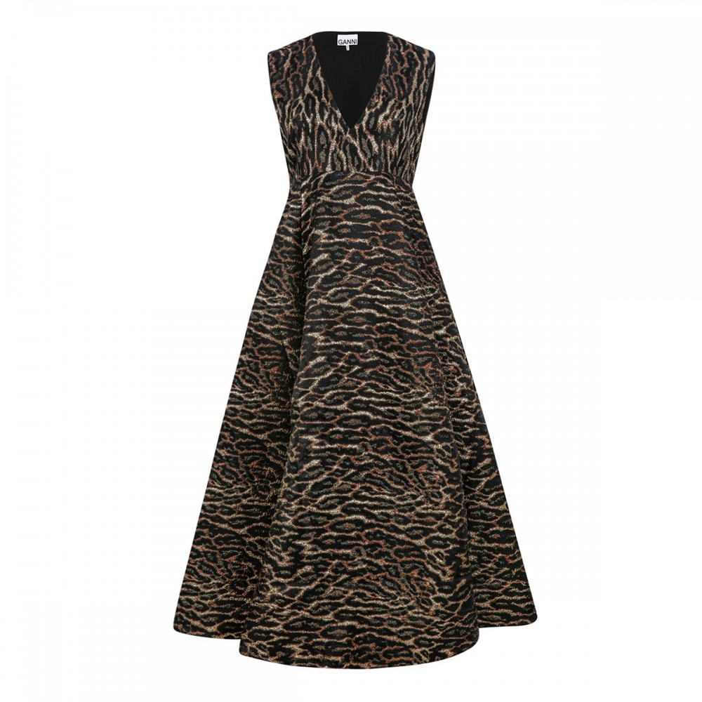 Metallic cloque long dress