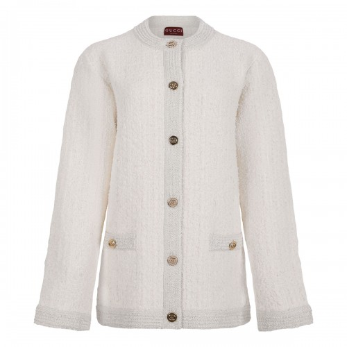 Wool lamé bouclé cardigan