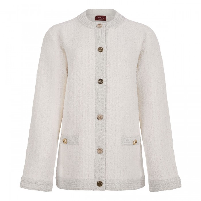 Wool lamé bouclé cardigan