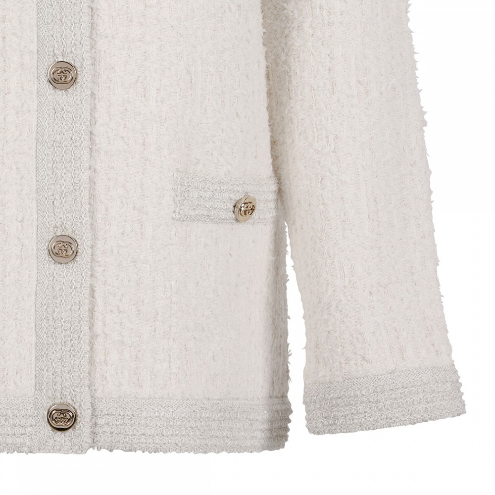 Wool lamé bouclé cardigan