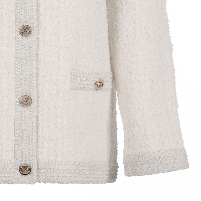 Wool lamé bouclé cardigan