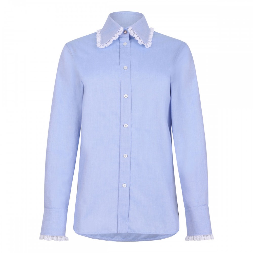 Lace-trims cotton shirt