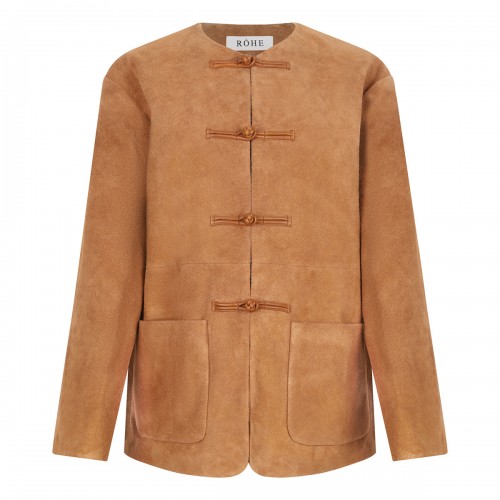Mandarin textured suede jacket