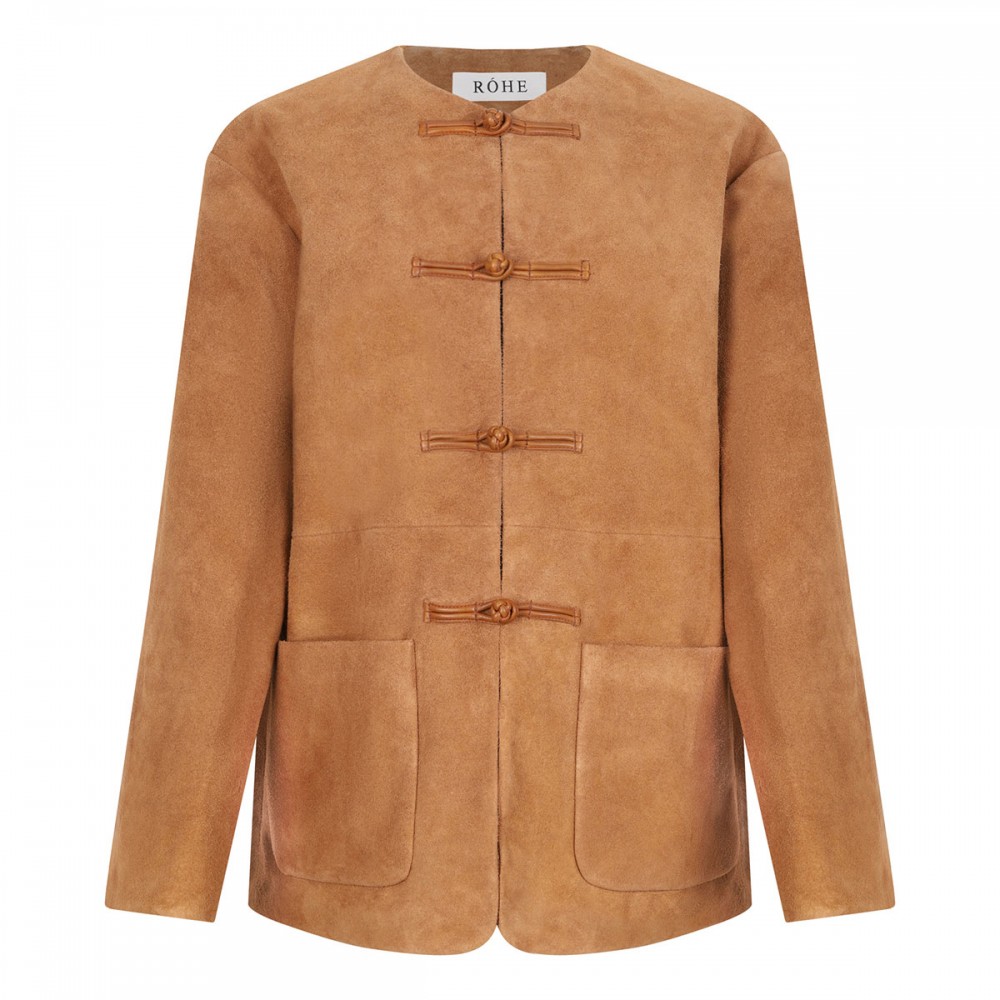 Mandarin textured suede jacket