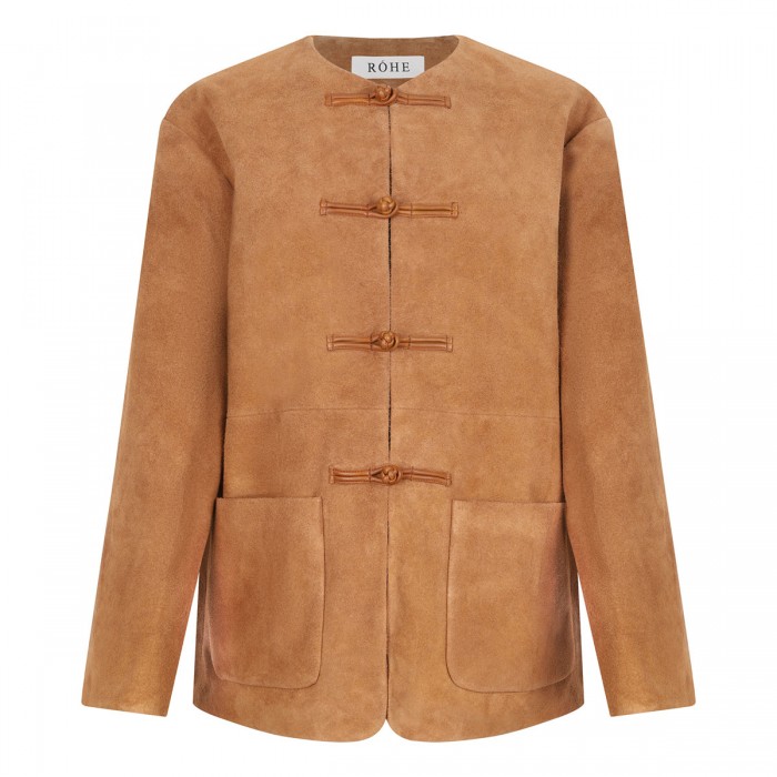 Mandarin textured suede jacket