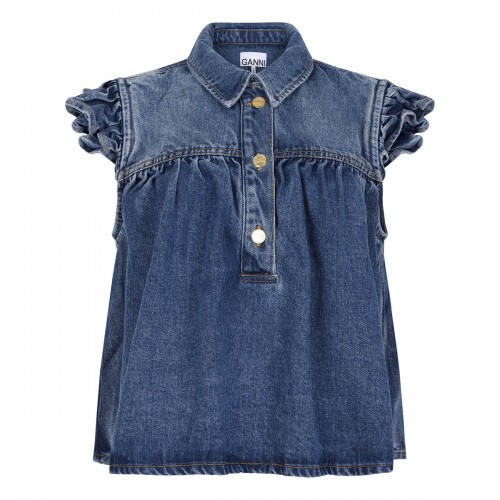 Denim ruffled top